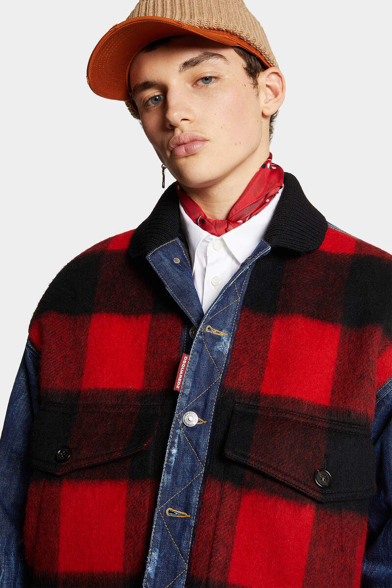 Shop Dsquared2 Check-printed Button-up Denim Jacket In Blue