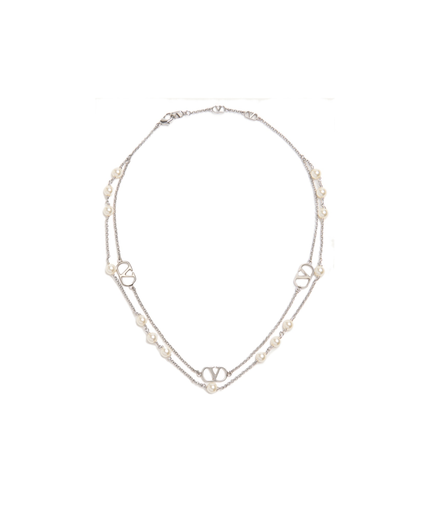 Valentino Garavani Vlogo Signature Necklace With Swarowski Pearls In Metallic