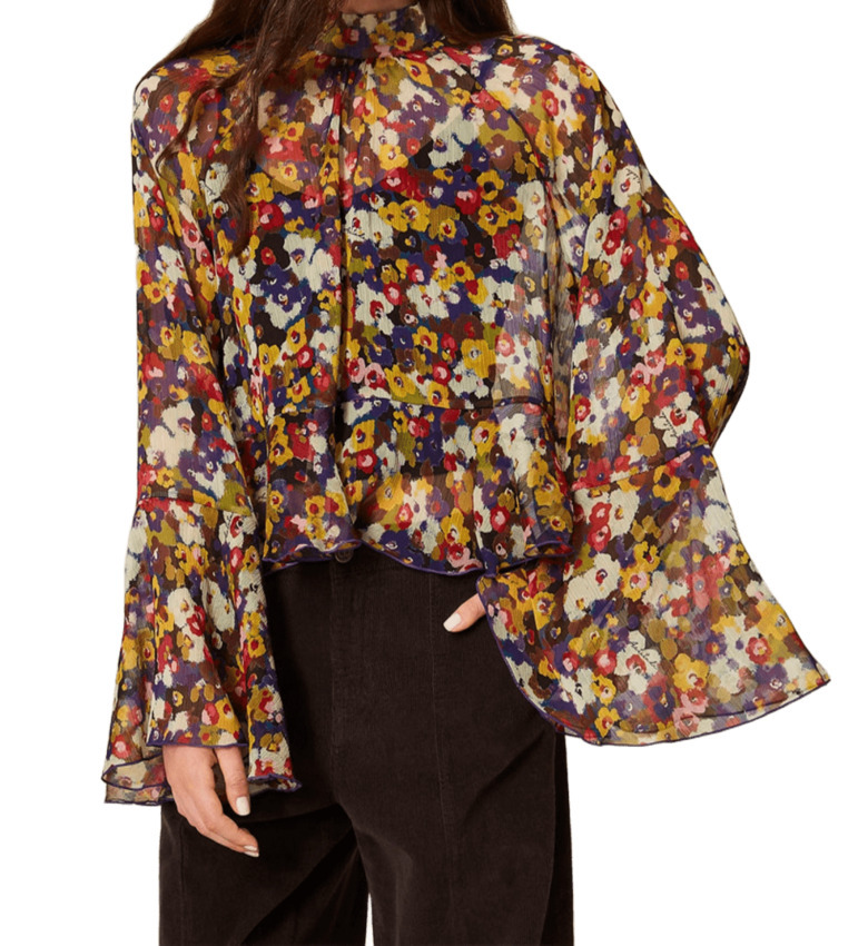 Twinset Floral-print Bell-sleeve Blouse In Brown