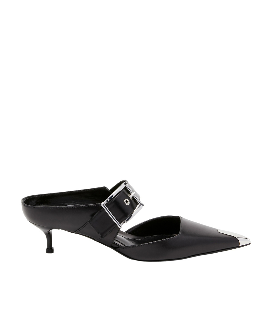 Alexander Mcqueen 115 Toe Cap Punk Leather Mules In Black