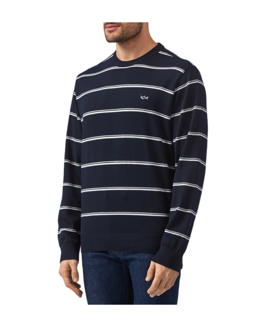 PAUL & SHARK NAVY BLUE ROUND-NECK STRIPED PULLOVER