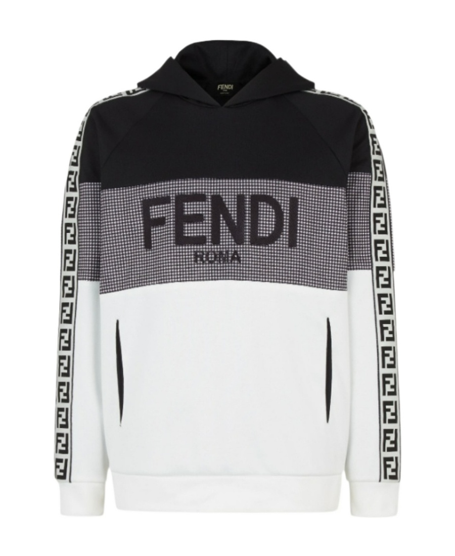 Fendi Panelled Logo-embossed Hoodie In Black