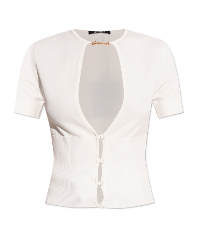 Jacquemus Le Haut Pralu Cut-out Short Sleeves Cardigan In White