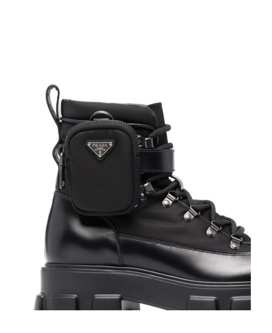 Prada Removable Pouch Combat Boot In Black