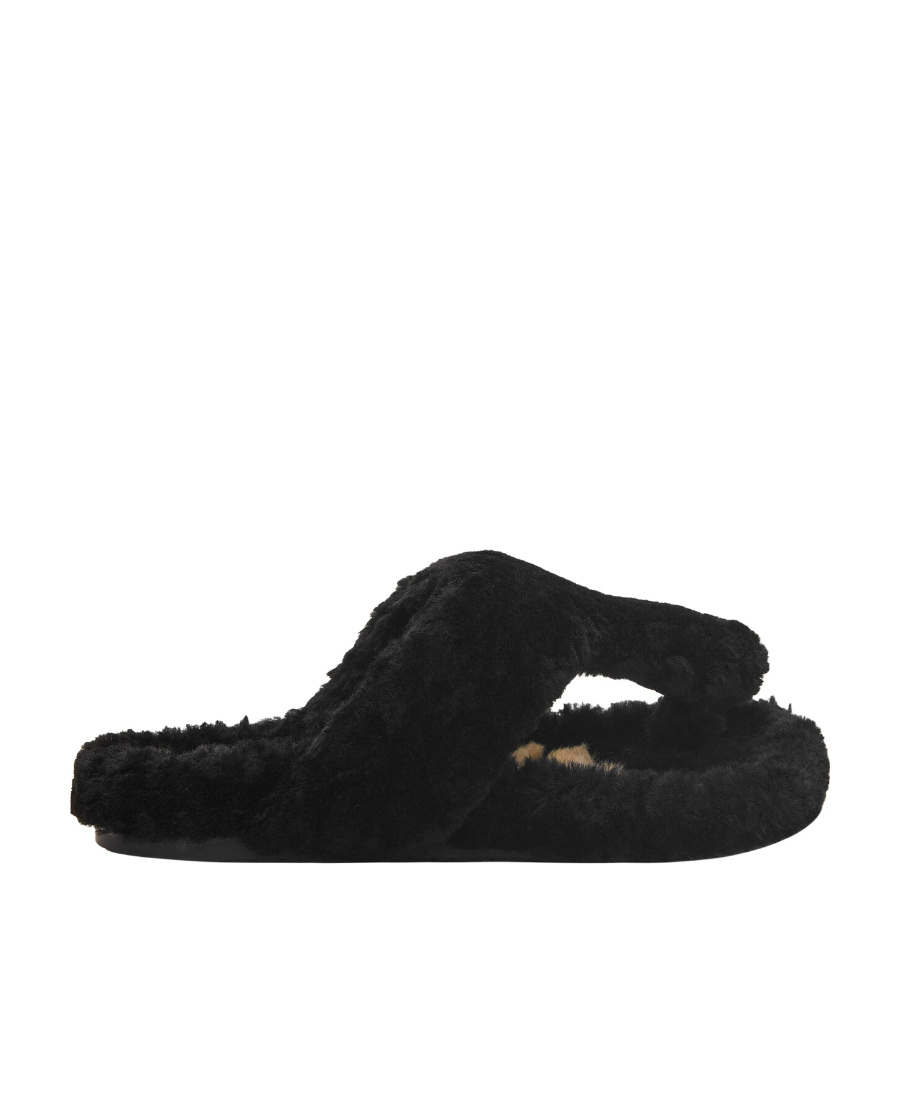 Loewe Ease Toe Post Sandal In Shearling In Black