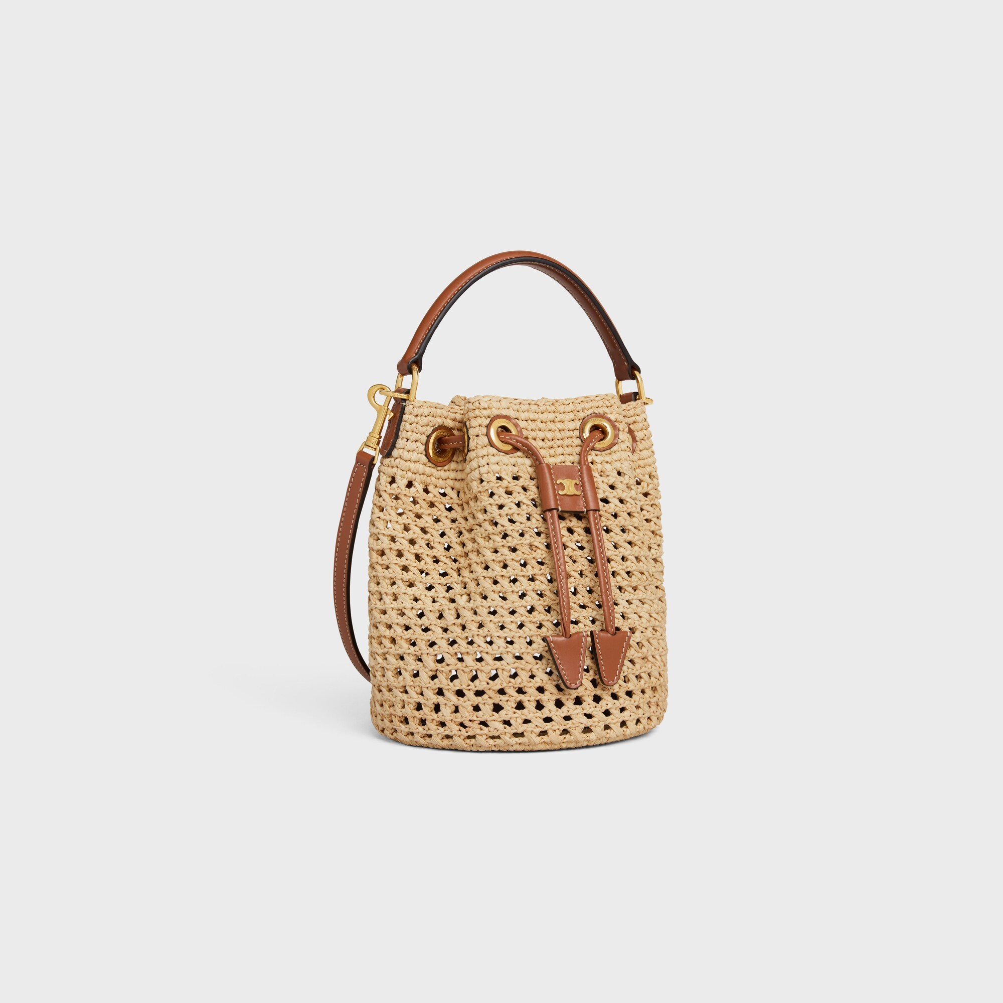 Celine Teen Clara Bag In Raffia And Calfskin