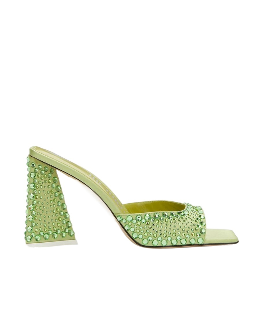 Attico Rhinestone-covered Block Heel Mules In Green