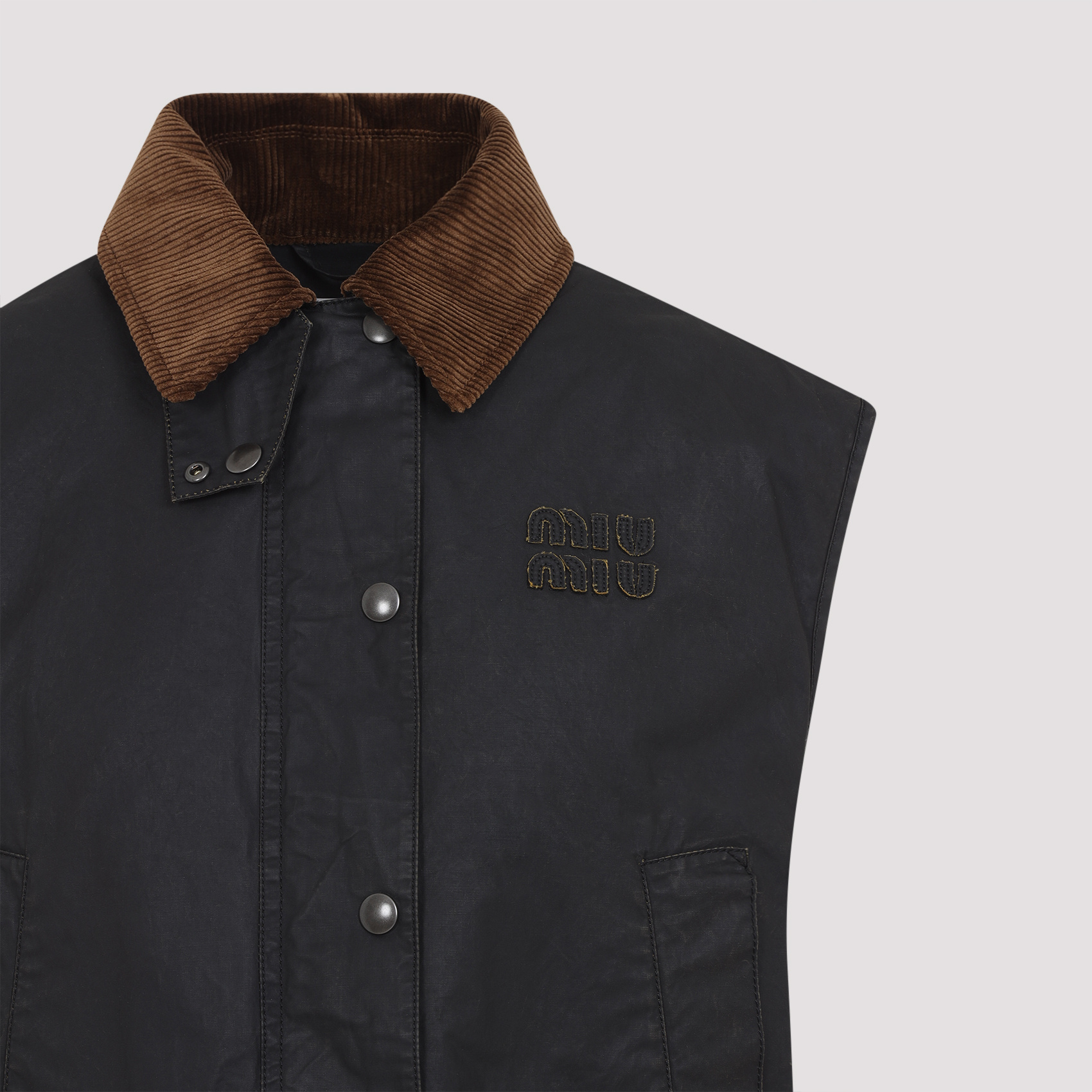 Miu Miu Black Resin-finish Poplin Vest In Black