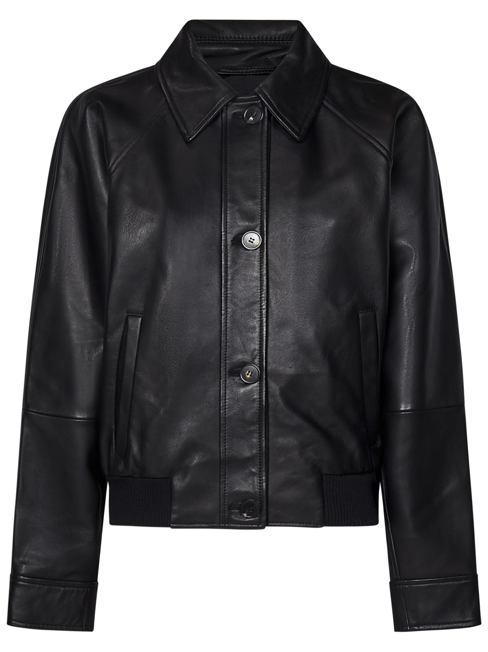 Max Mara Long-sleeved Leather Jacket In Black