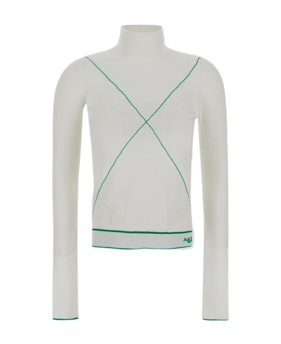 Bottega Veneta Turtleneck Contrast Stitched Jumper In White