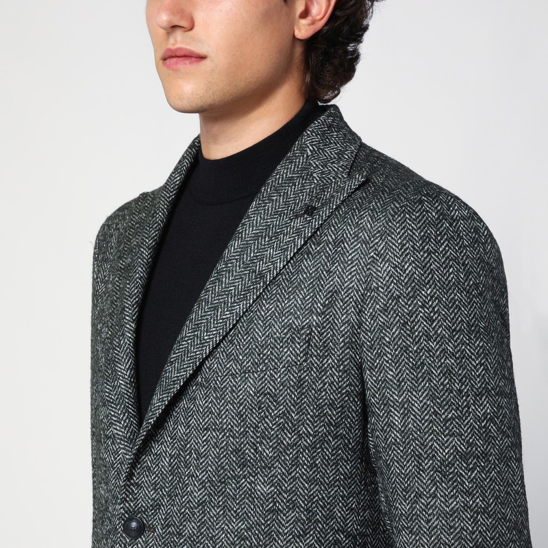 Tagliatore Grey Single-breasted Jacket Herringbone Pattern In Black
