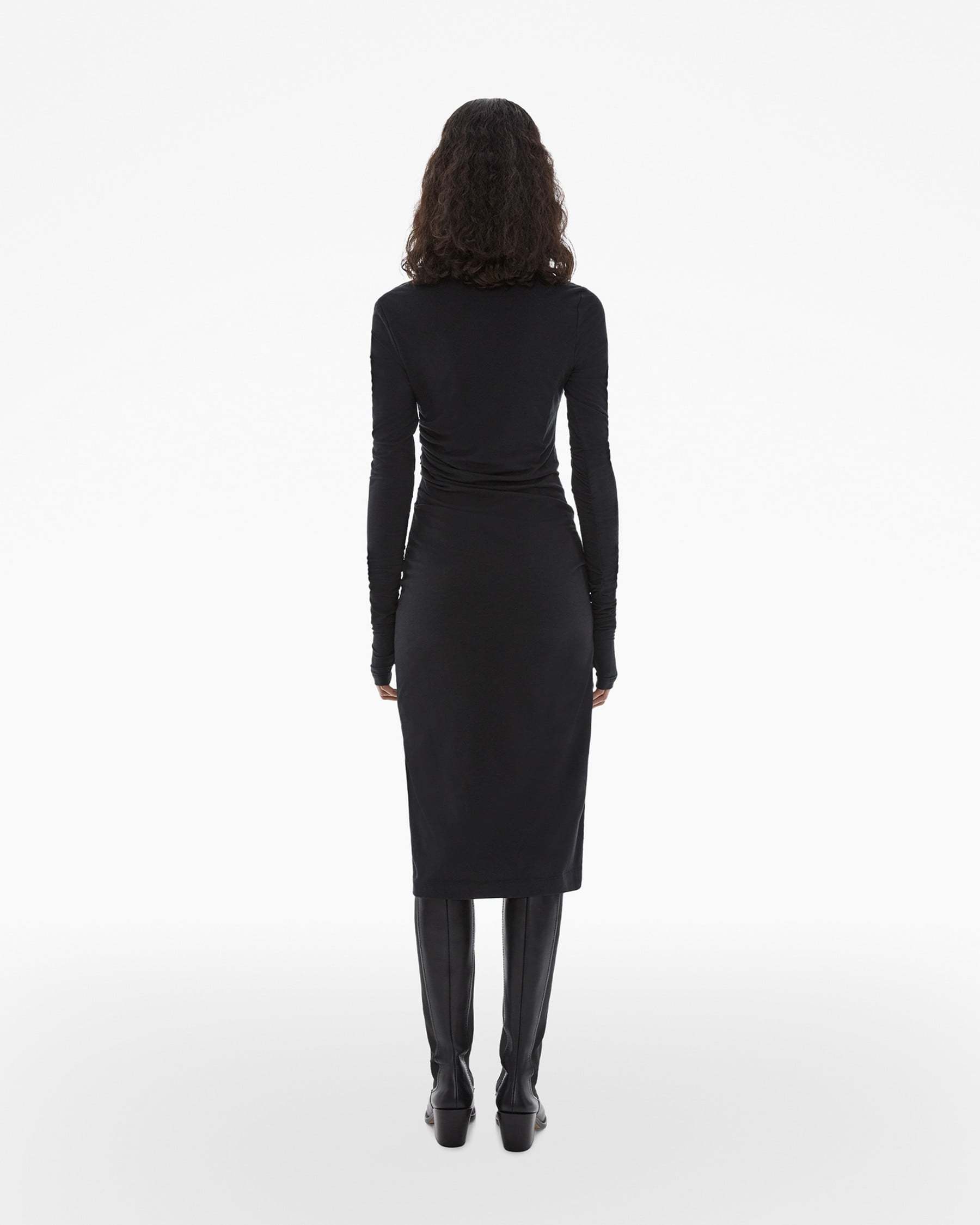 Helmut Lang Shrung Gathered Midi Dress In Black