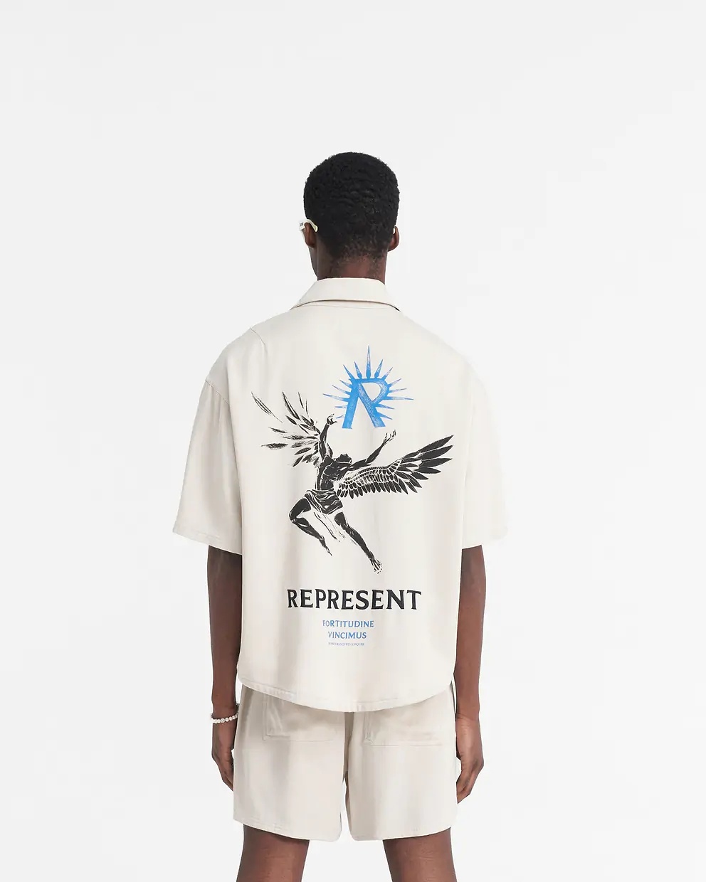 Represent Icarus Ss Shirt Off White Lyocell Shirt With Icarus Graphic Print And Logo - Icarus Short Sleeve Shi In White