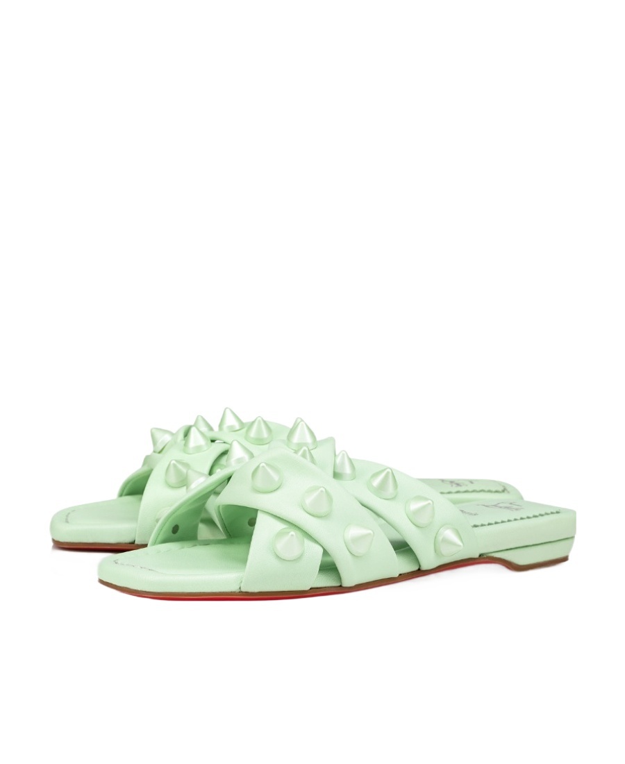 Christian Louboutin Rivet Slippers In White