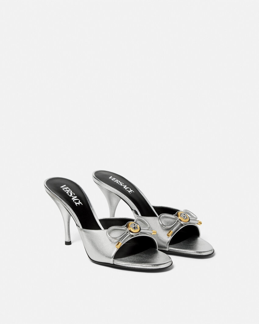 Versace High-heeled Slip-on Sandals In Gray