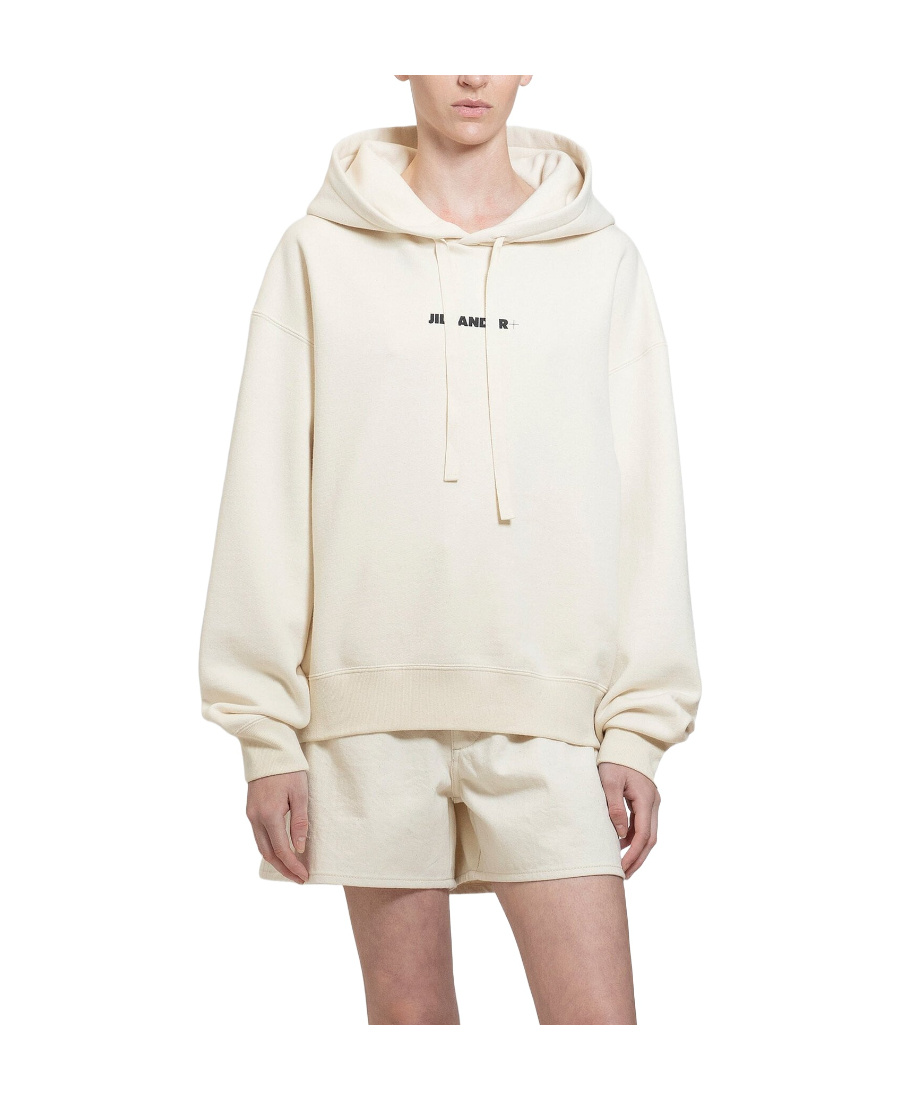 Jil Sander Cotton Hooded Sweatshirt In White