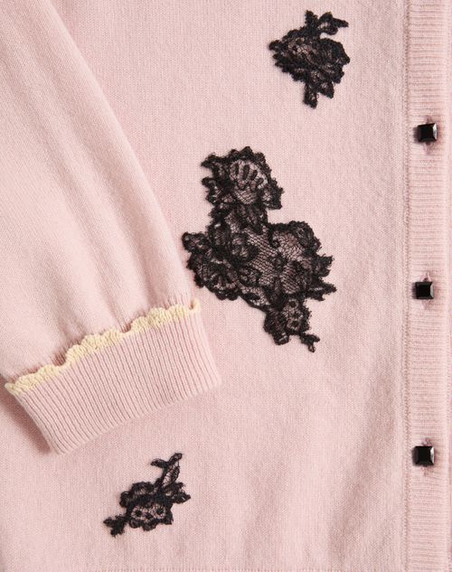Valentino Lace-embellished Shearling-collar Cardigan In Pink