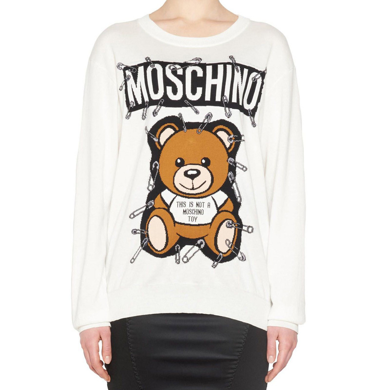 Moschino Bear Pin Wool Knitted Pullover In White