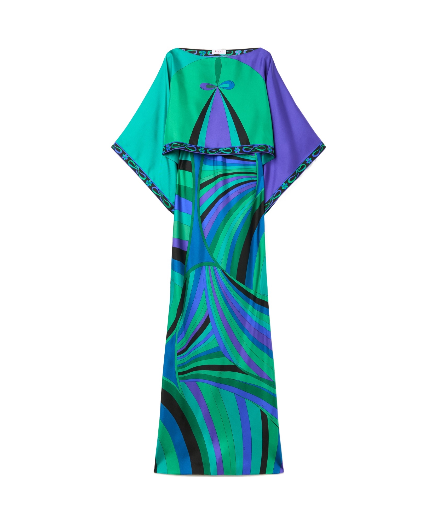 Pucci Long Dress With Cape Detail And Draped Sleeves In Multi