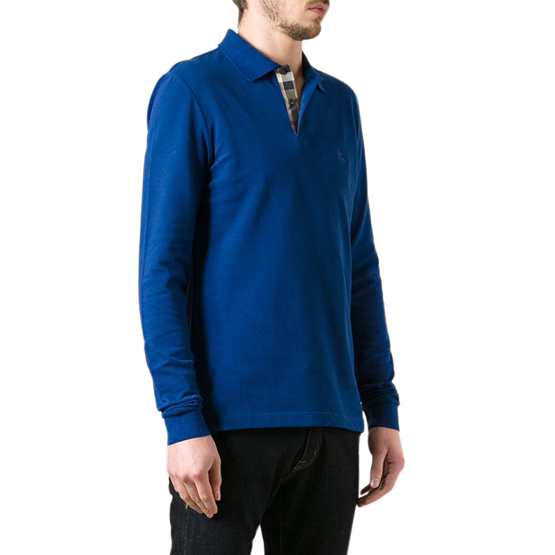 Burberry Logo Long-sleeved Polo Shirt In Blue