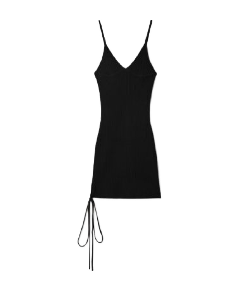 Off-white Vanise Lace-up Ribbed Minidress In Black