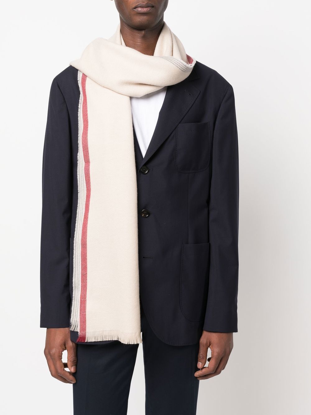 Brunello Cucinelli Striped Trim Scarf In Nude