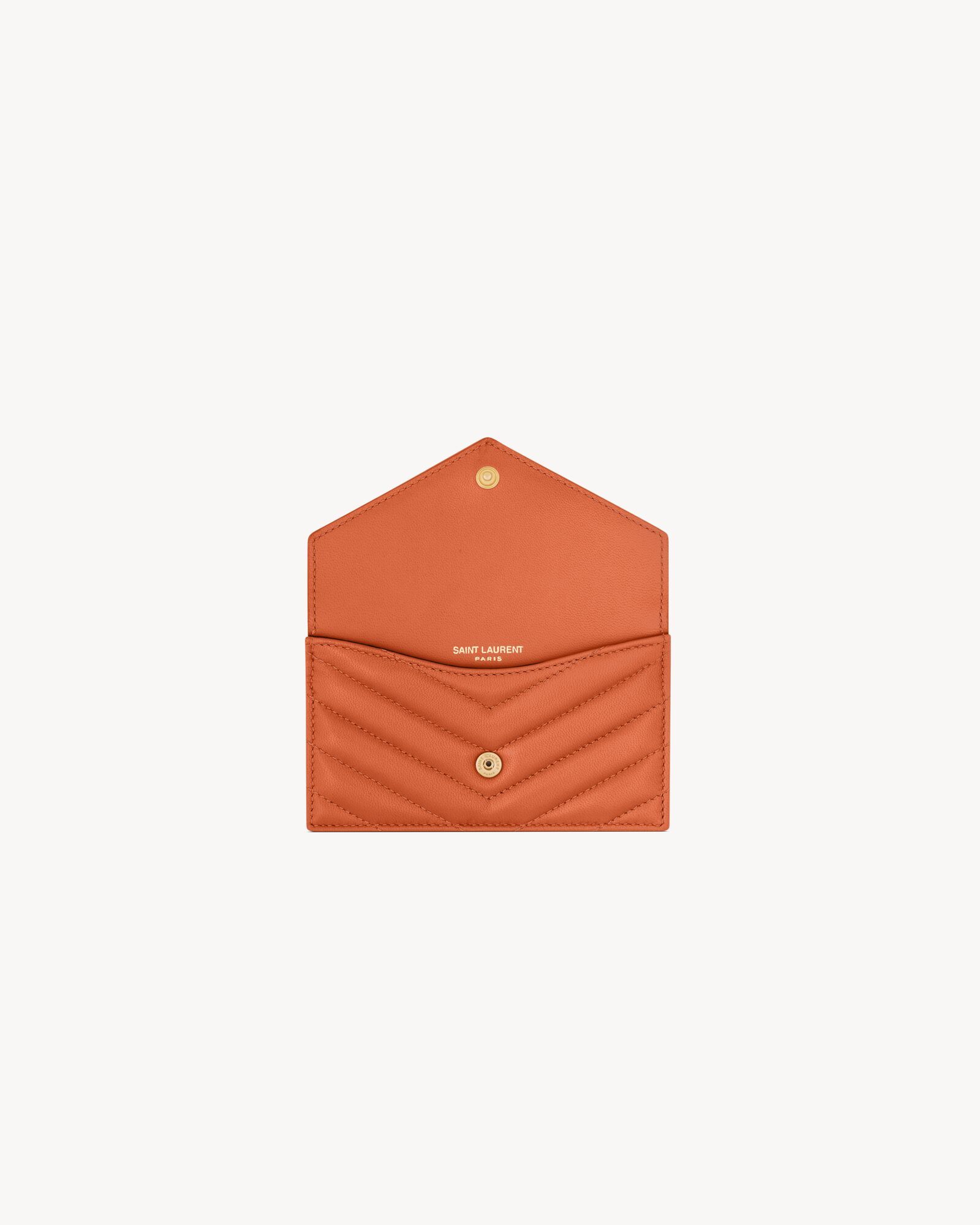 Saint Laurent Cassandre Matelassé Fragments Lambskin Card Holder With Flap In Orange