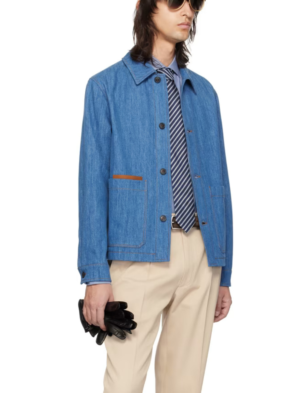 Zegna Button Denim Jacket In Blue