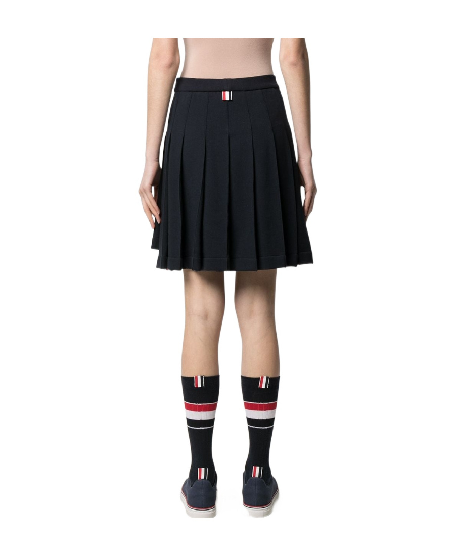 Thom Browne Logo Patch Pleated Short Skirt In Blue