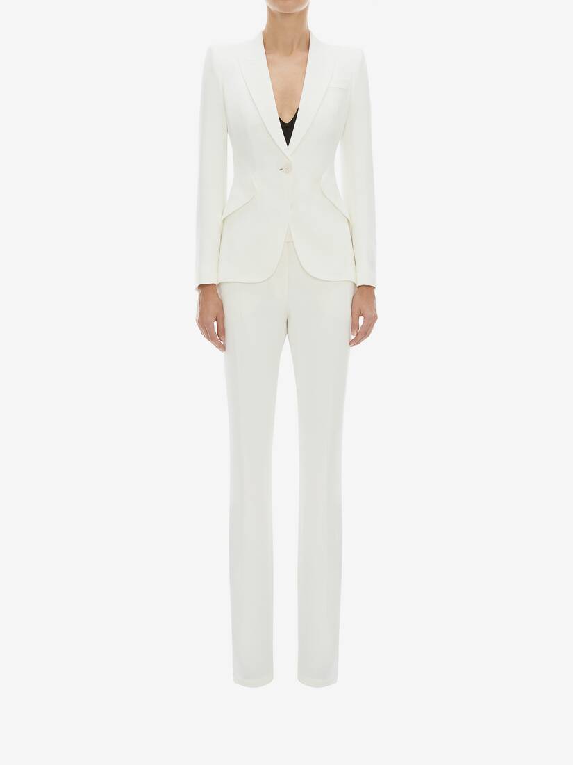 Alexander Mcqueen Woman Light Ivory Jacket In Thin Crepe With Pointed Shoulders In White