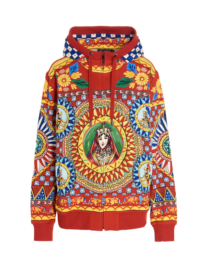Dolce & Gabbana All-over Print Hoodie In Red