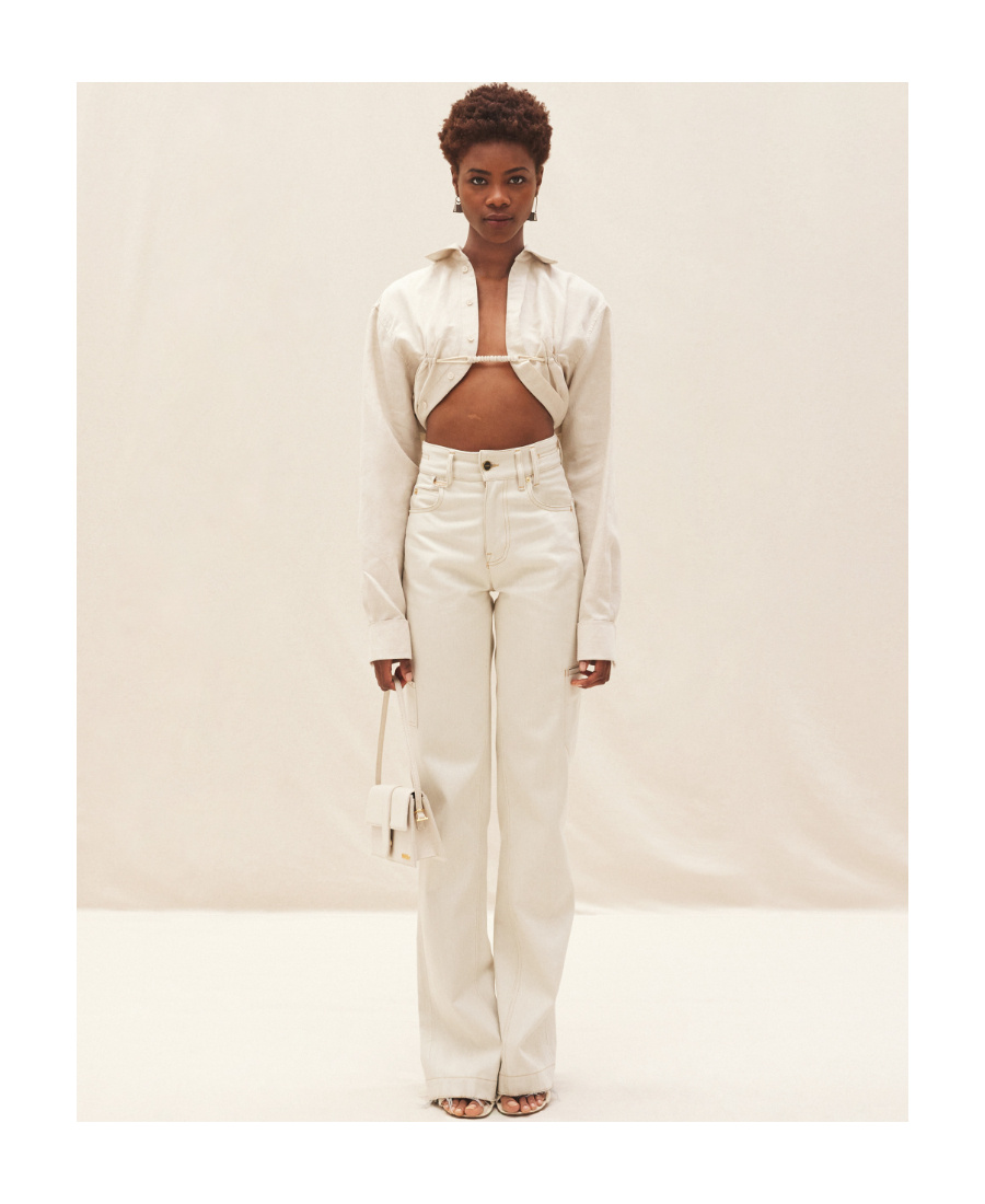 Jacquemus Cropped Long-sleeve Blouse In Nude