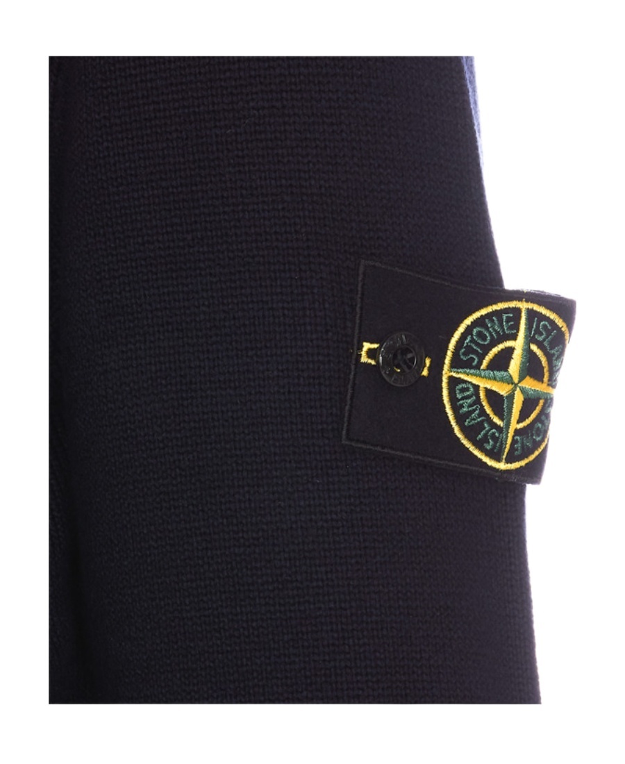 Stone Island Organic Cotton Crew Neck Sweater With English Ribs Knitwear Blue In Black