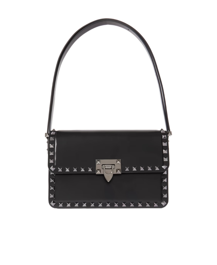 Valentino Garavani Small Rockstud Leather Shoulder Bag In Black