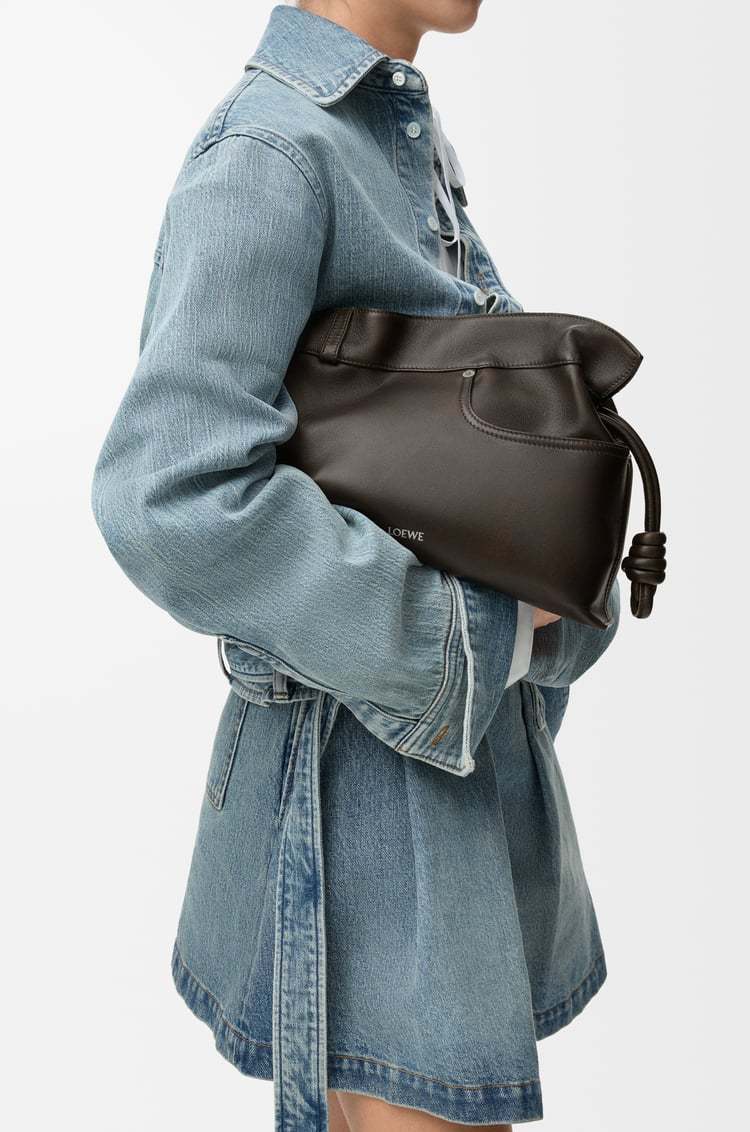 Loewe Panta Medium Flamenco Clutch In Shiny Calfskin In Brown