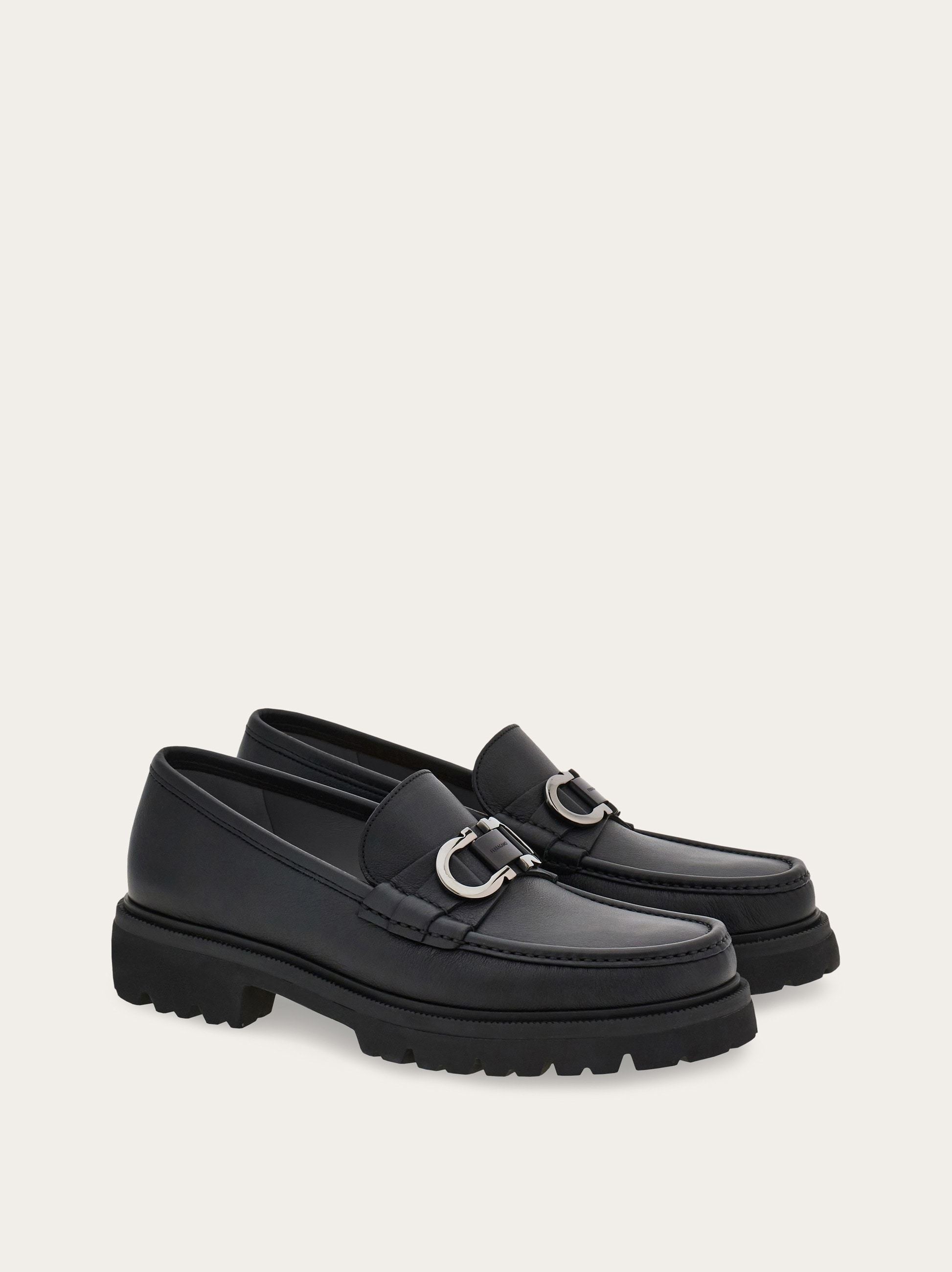 Ferragamo Chunky Sole Loafers With Metal Buckle Detail In Black
