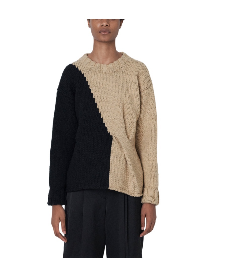 Partow Mia Two-tone Cashmere Sweater In Black