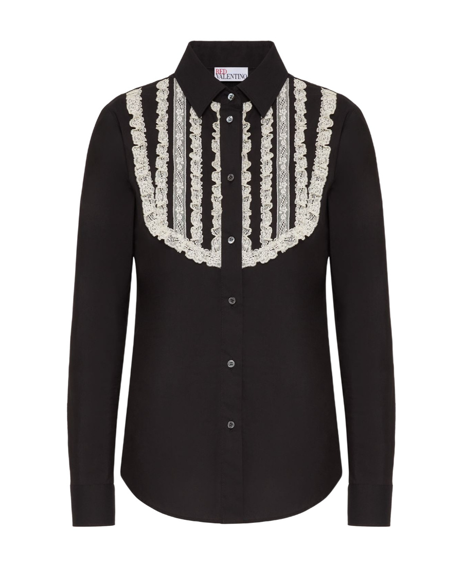 Red Valentino Lace Detail Shirt In Black