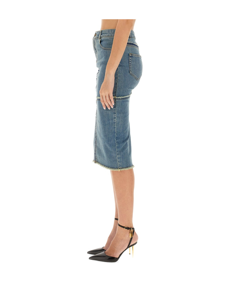 Tom Ford Frayed Pencil Midi Skirt In Multicolor