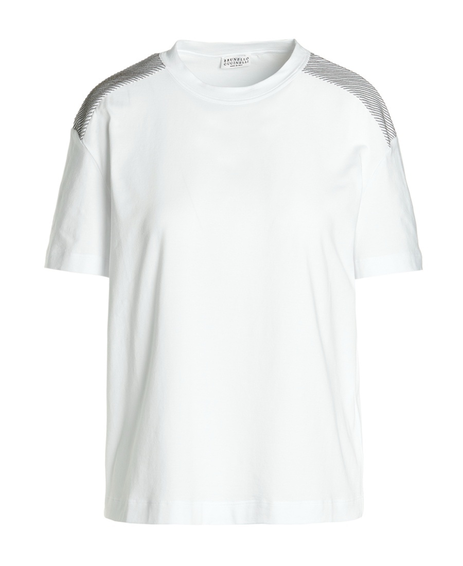 Brunello Cucinelli Bead-trim Short-sleeve T-shirt In White