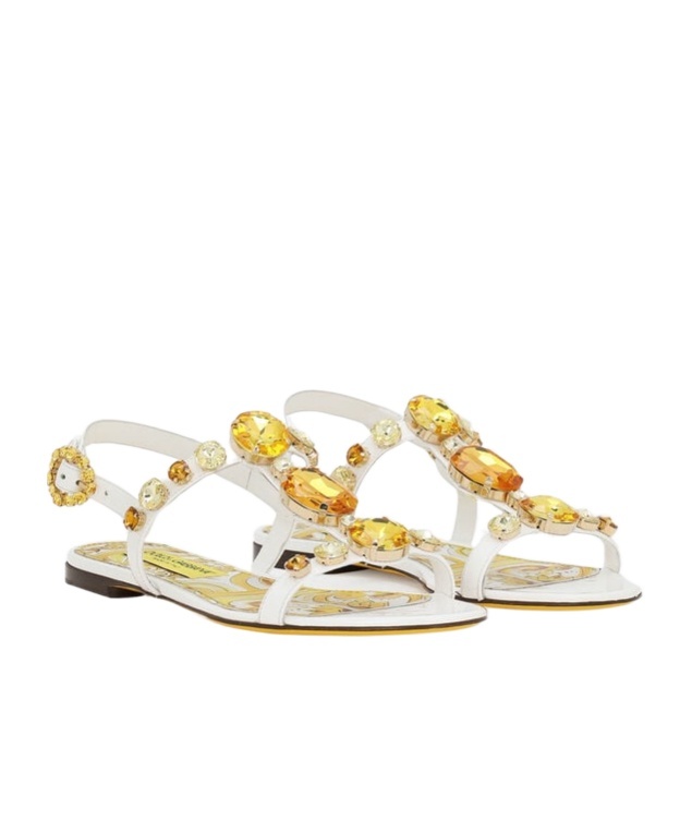 Shop Dolce & Gabbana Bianca Leather Sandals In White