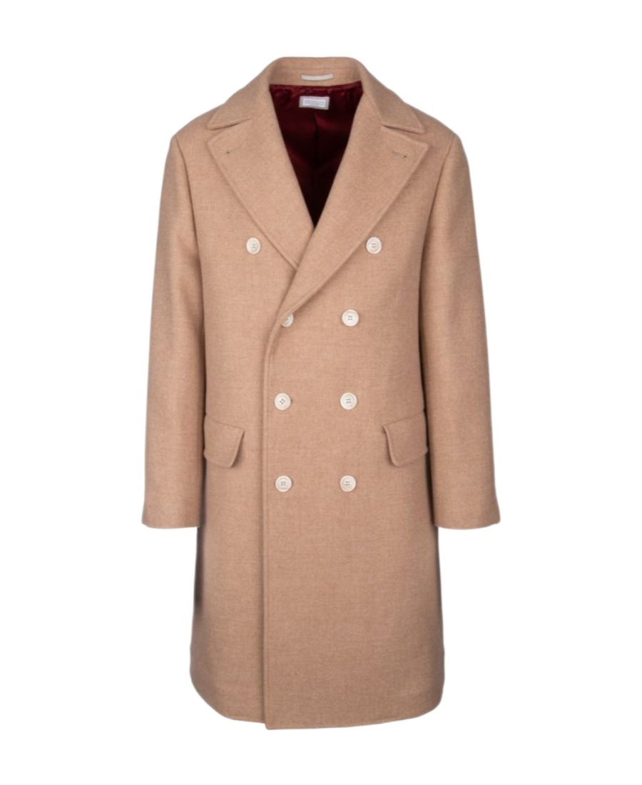 Brunello Cucinelli Straight Shoulder Double Breasted Coat In Nude