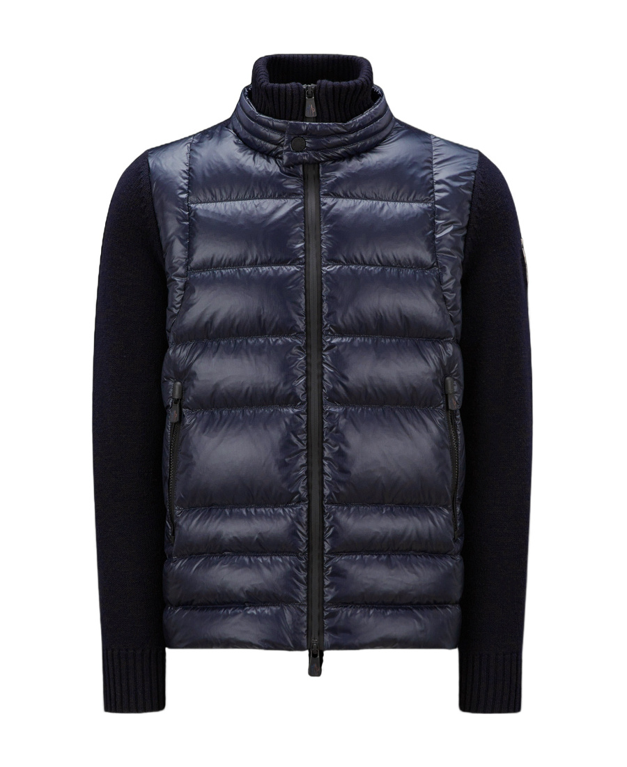 Moncler Long-sleeved Splicing Detail Down Jacket In Blue