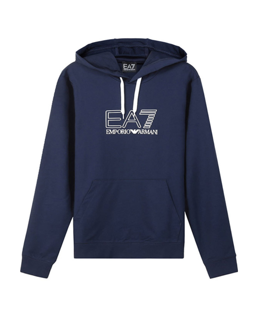Ea7 Logo Hooded Sweater In Blue