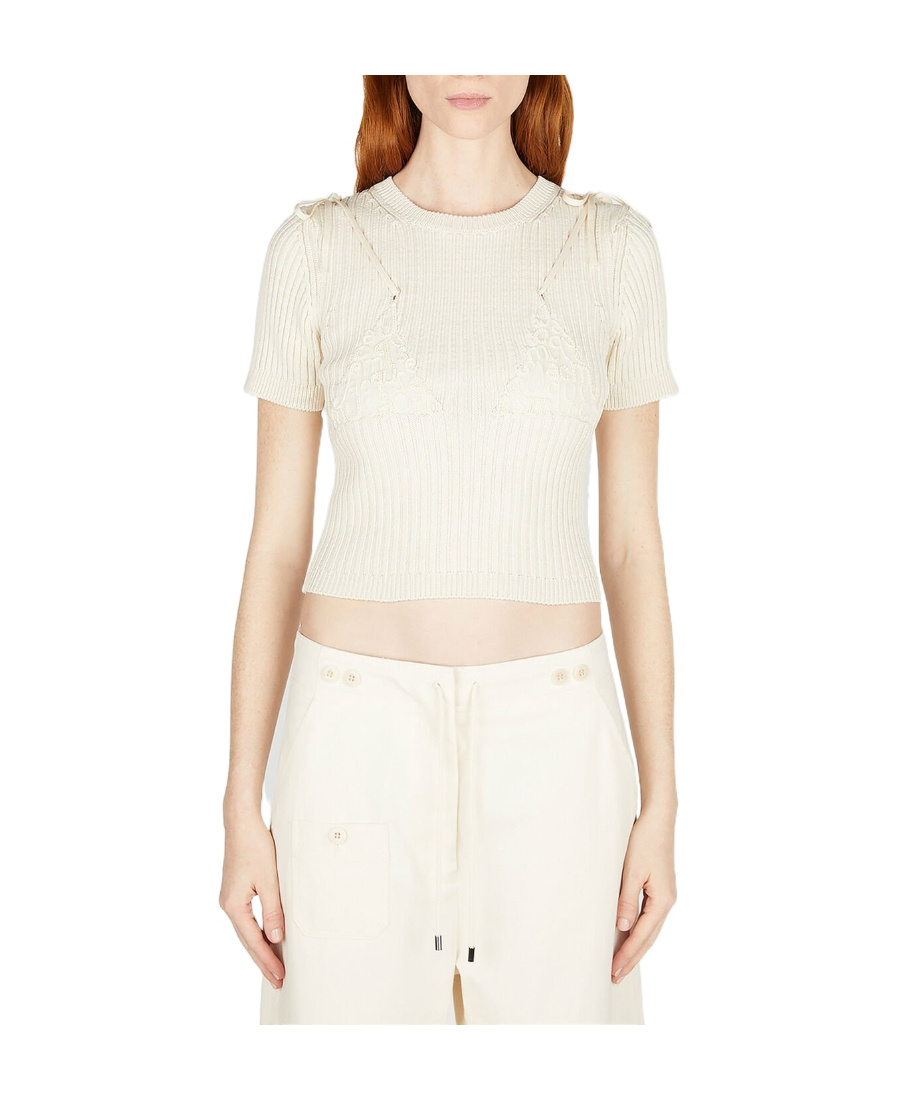 Shop Jacquemus La Maille Bikini Cropped Top In White