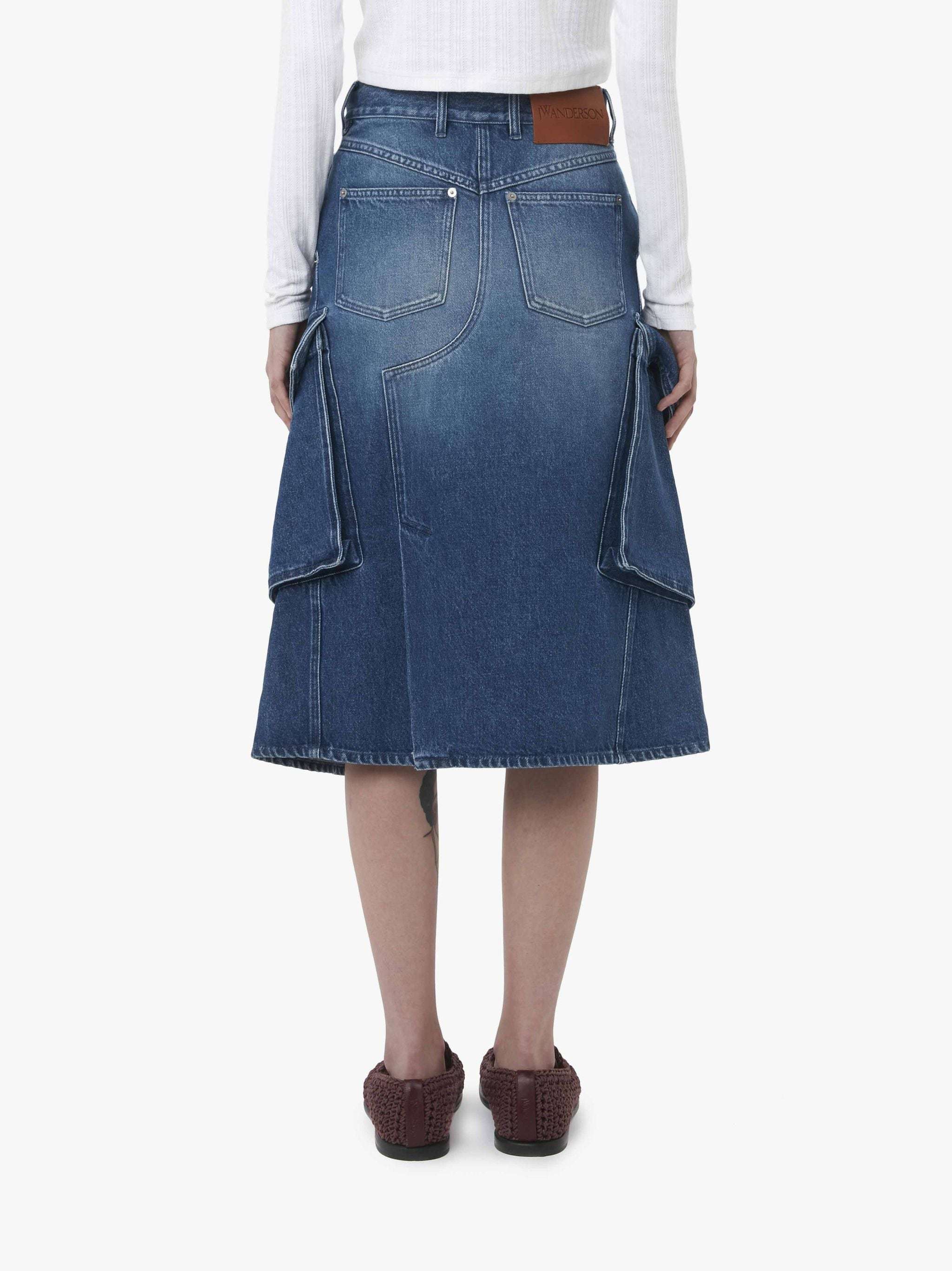 Jw Anderson Blue Cargo Pocket Denim Midi Skirt In Blue