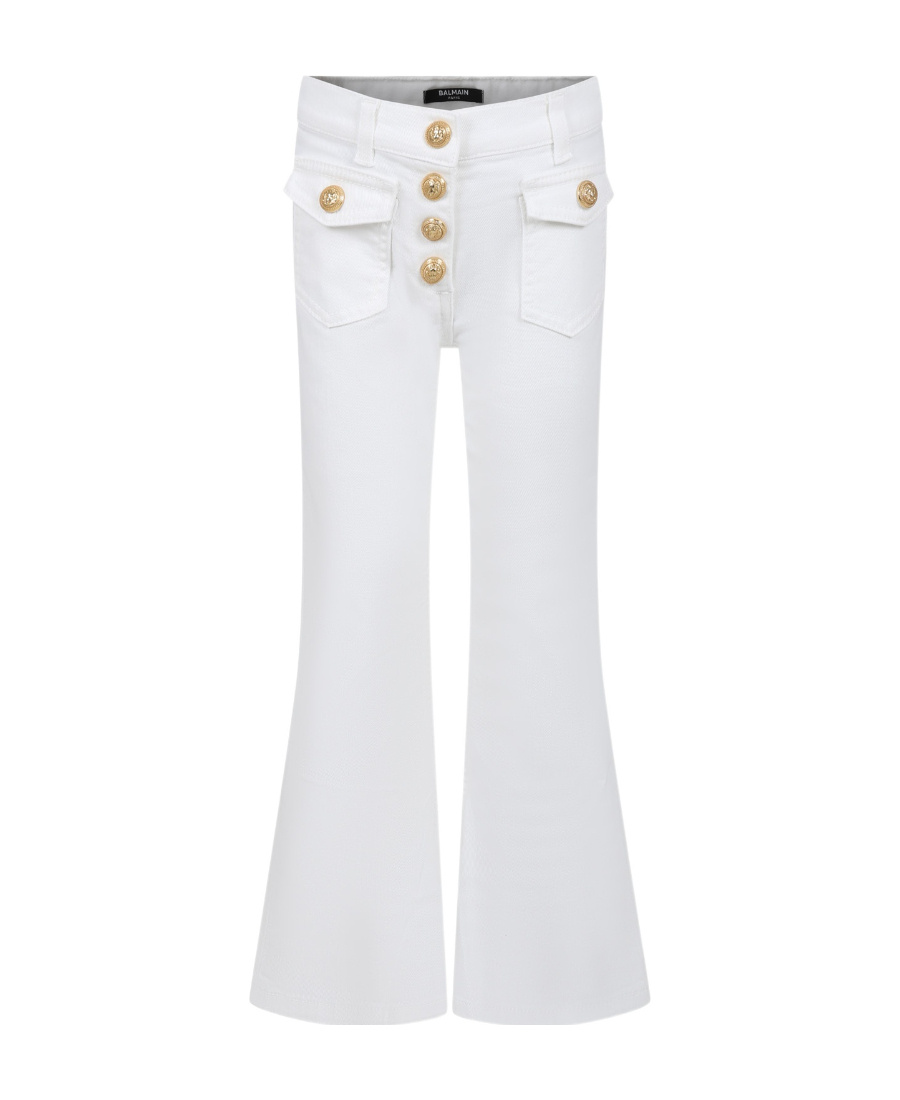 Balmain White Jeans For Girl With Gold Buttons In White