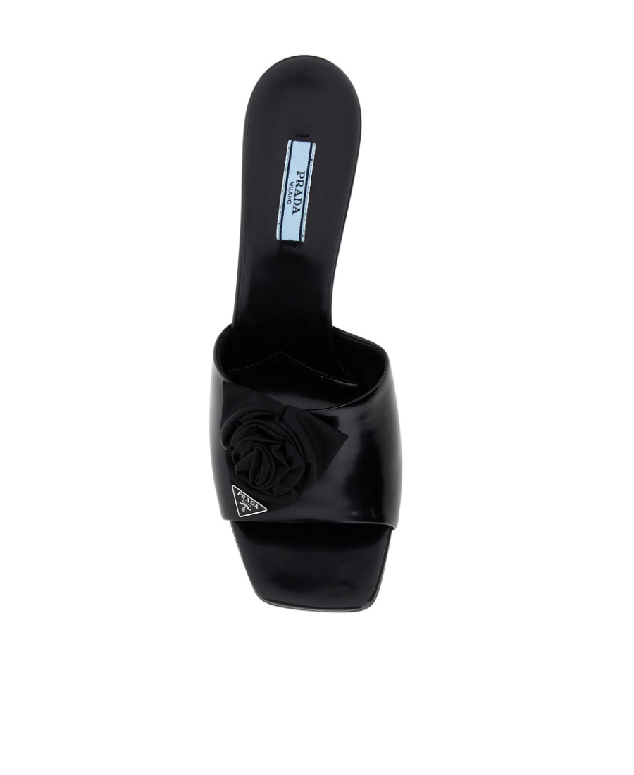 Prada Logo High-heeled Slippers In Black