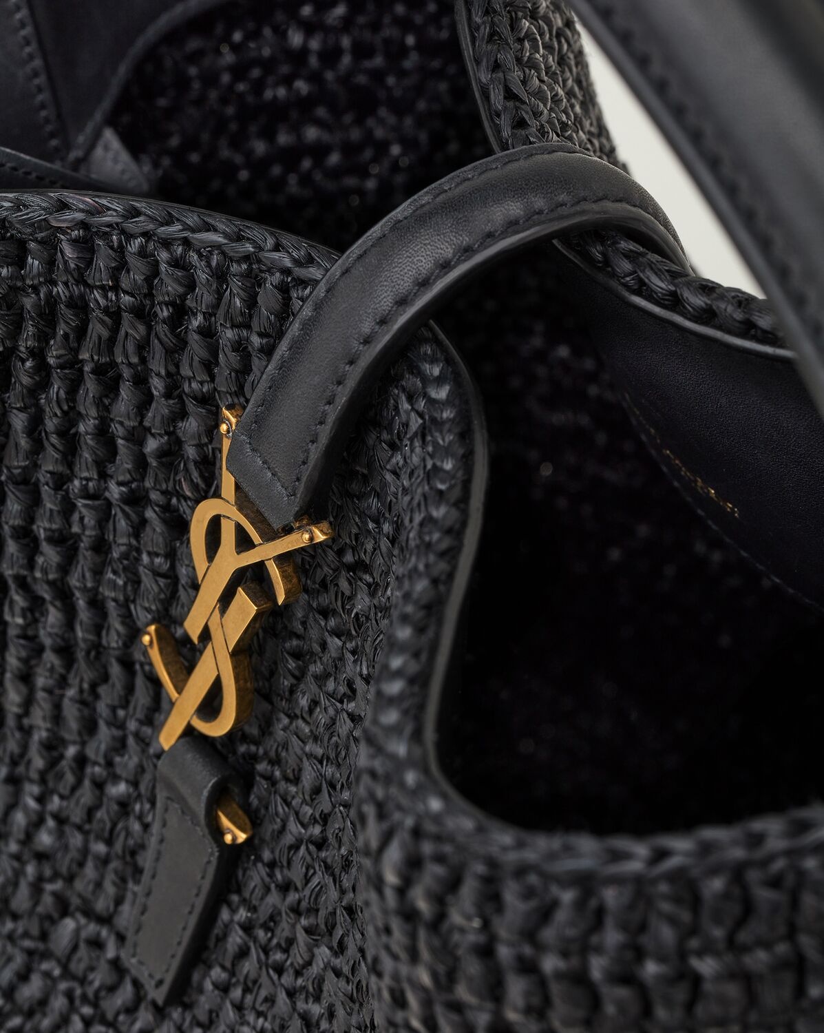 Saint Laurent Le 37 Raffia Bucket Bag In Black