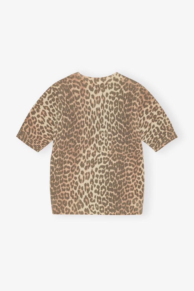 Ganni Leopard Print Wool Mix T-shirt